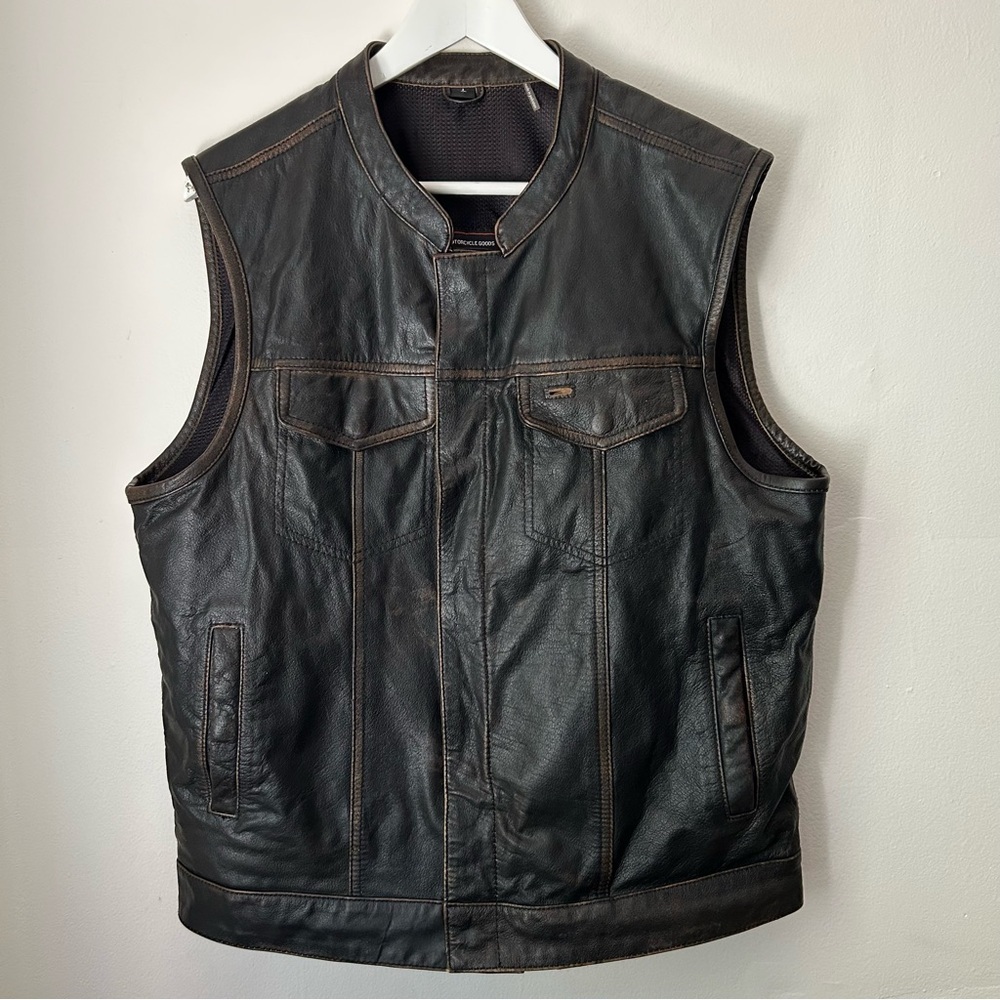 First Manufacturing Co. Leather Motorcycle Vest Brown Style FIM689CDT - Large